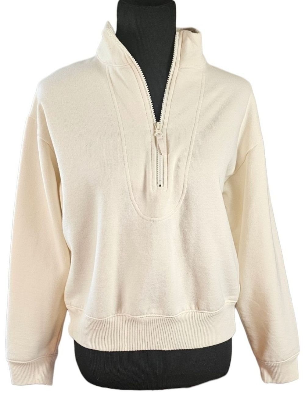 A New Day Cream Quarter Zip Pullover Sweatshirt Small Athleisure